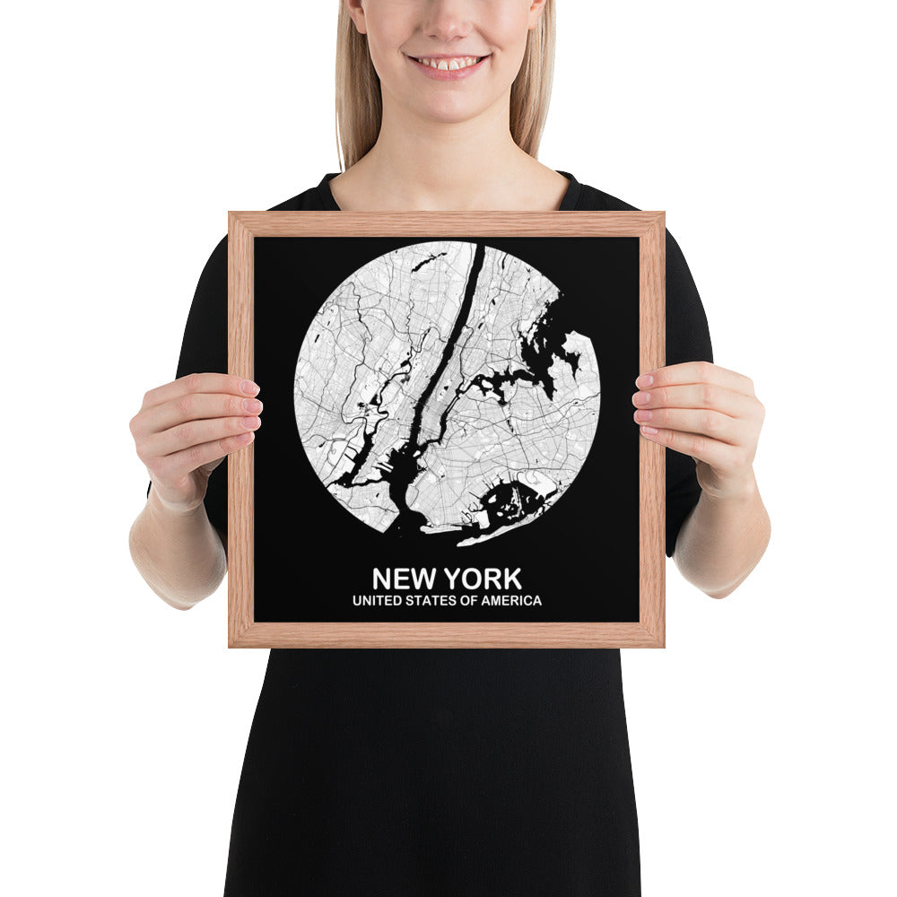 New York Circular White Framed Map