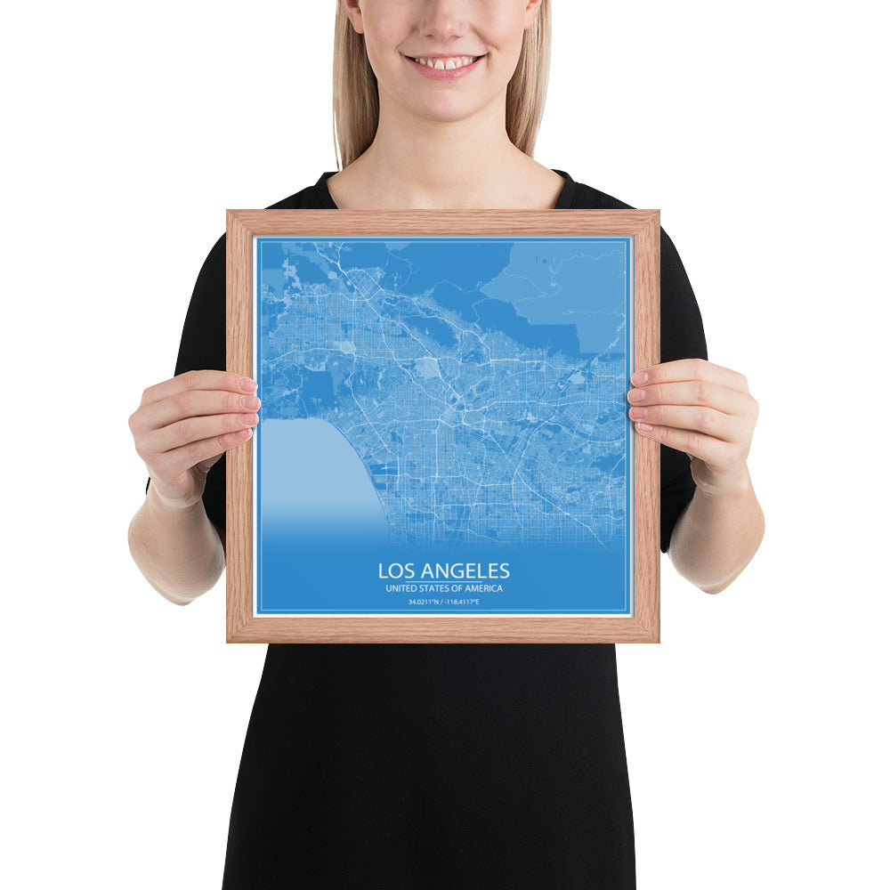 Los Angeles Blue and White Framed Map