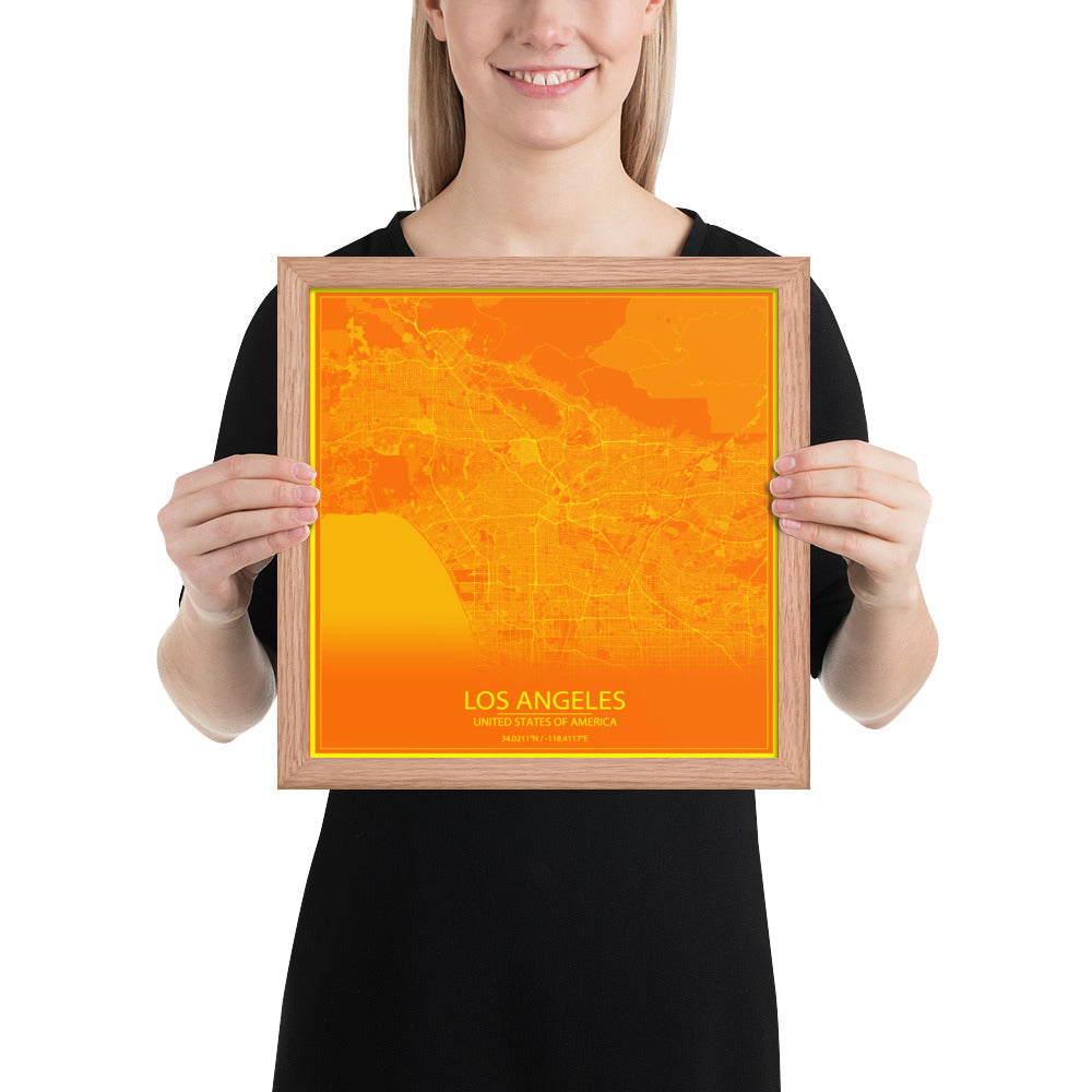 Los Angeles Orange and Yellow Framed Map