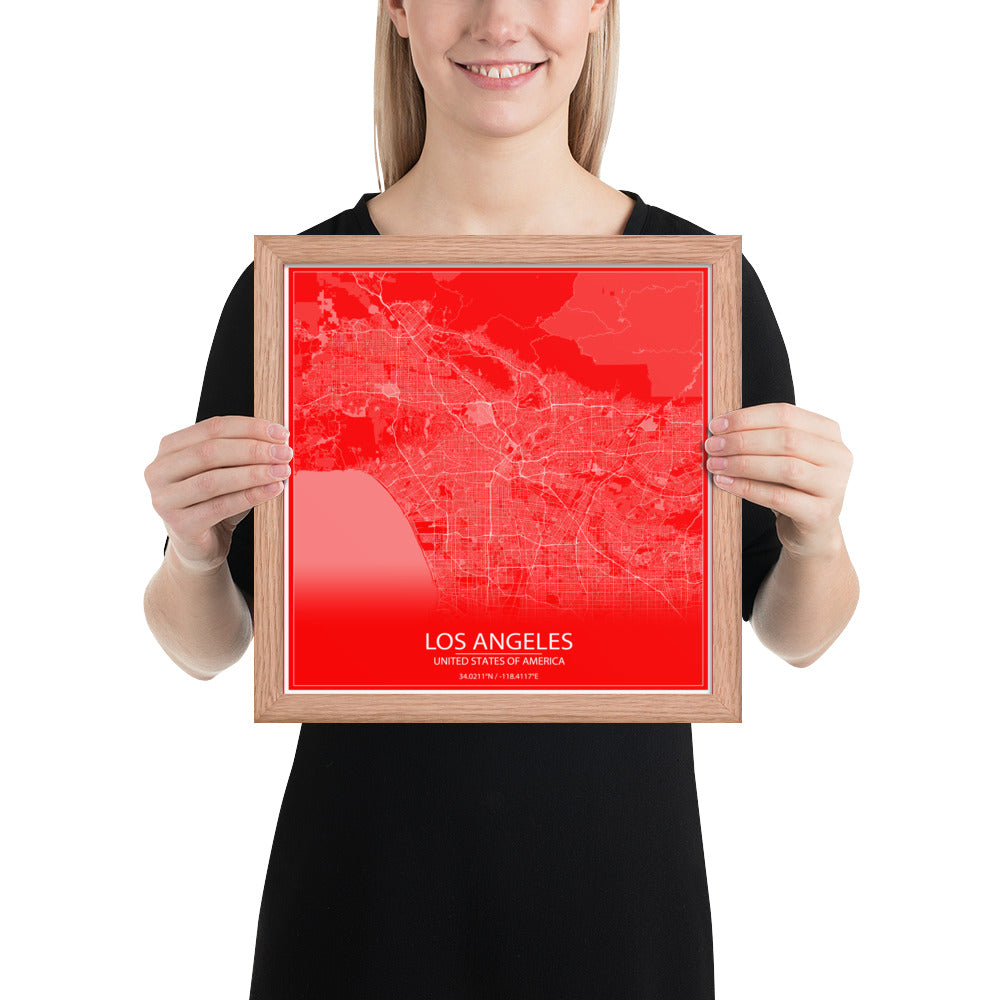 Los Angeles Red and White Framed Map