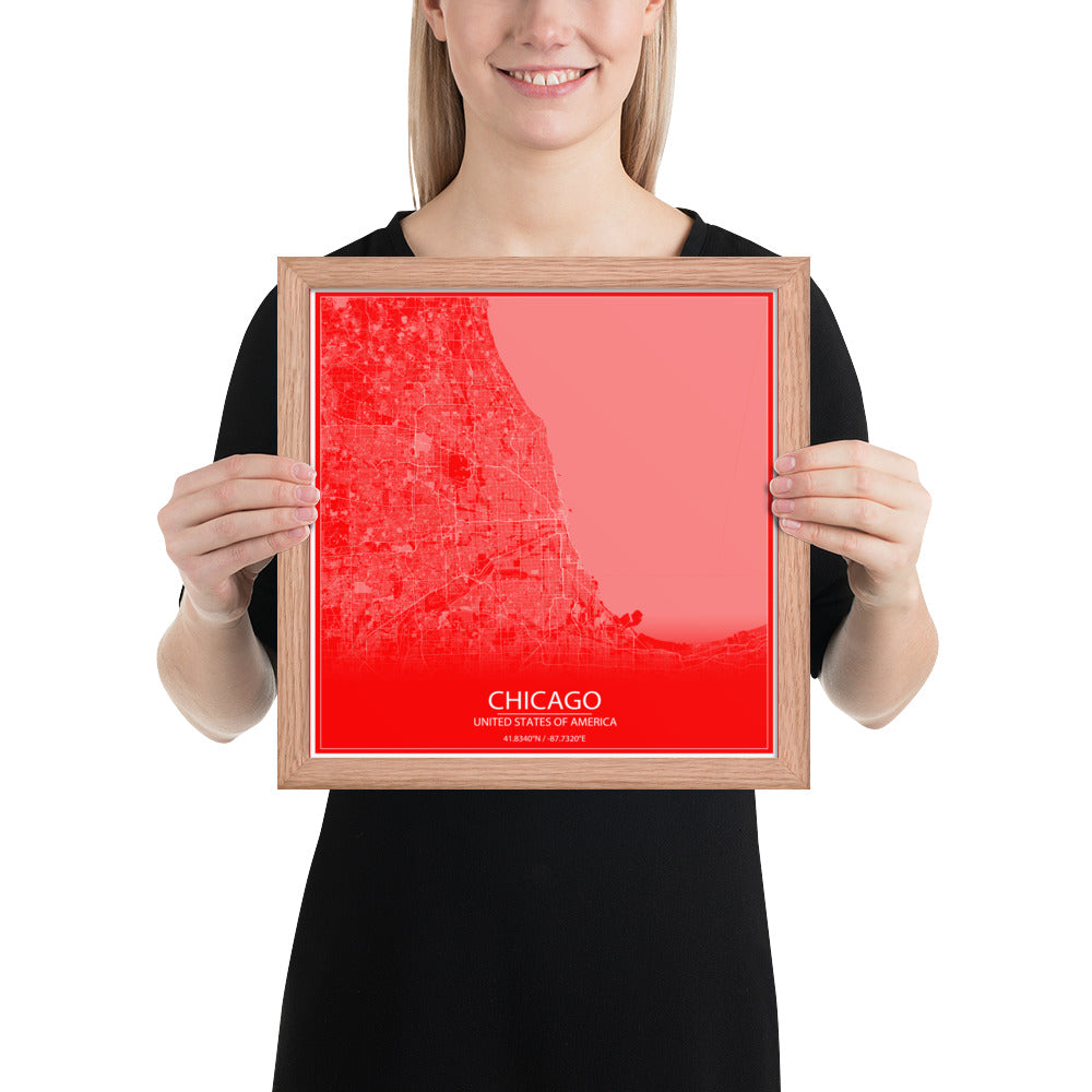 Chicago Red and White Framed Map