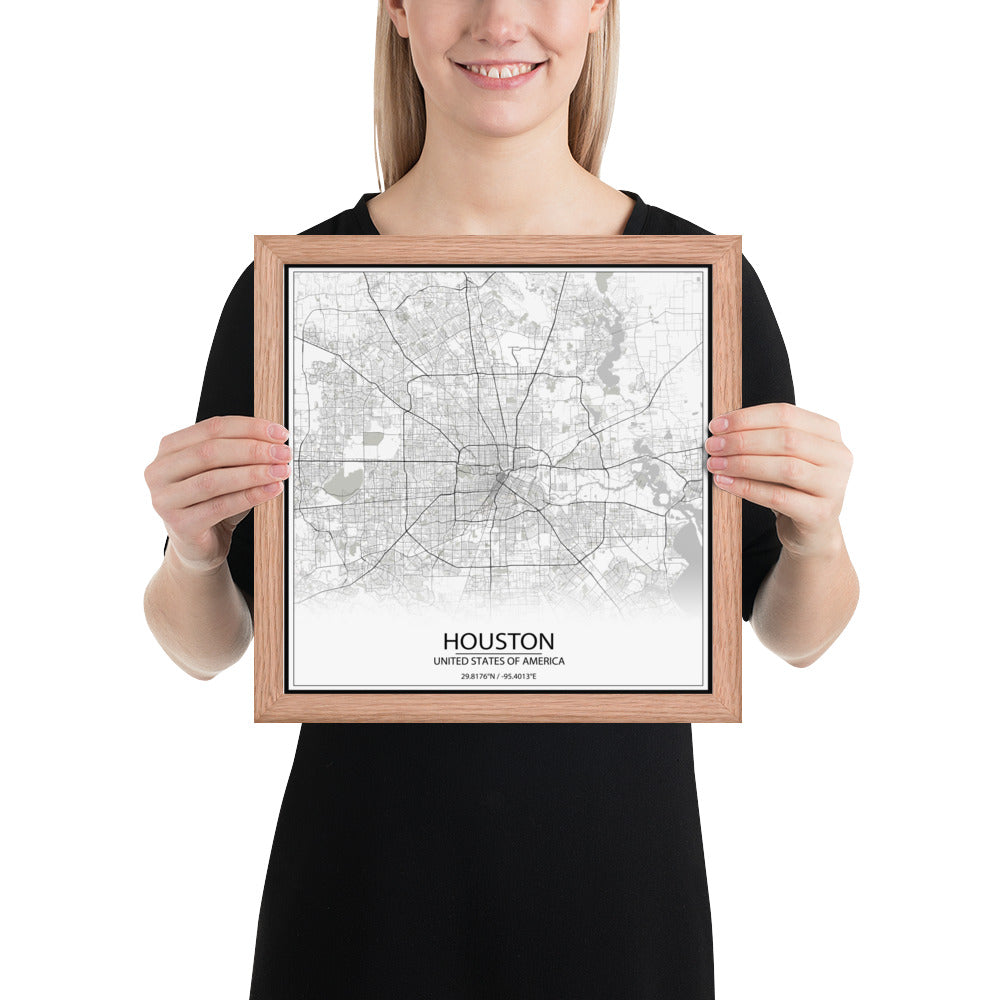 Houston White Framed Map