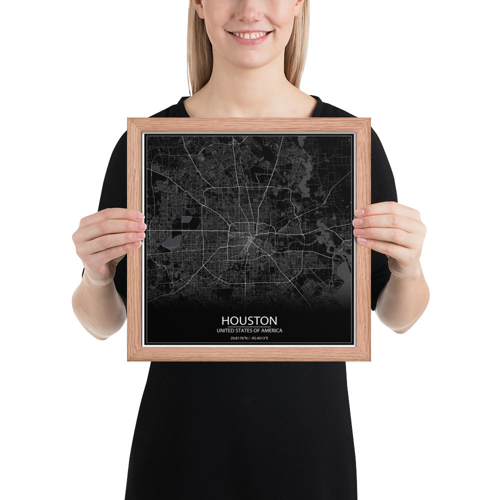 Houston Black Framed Map