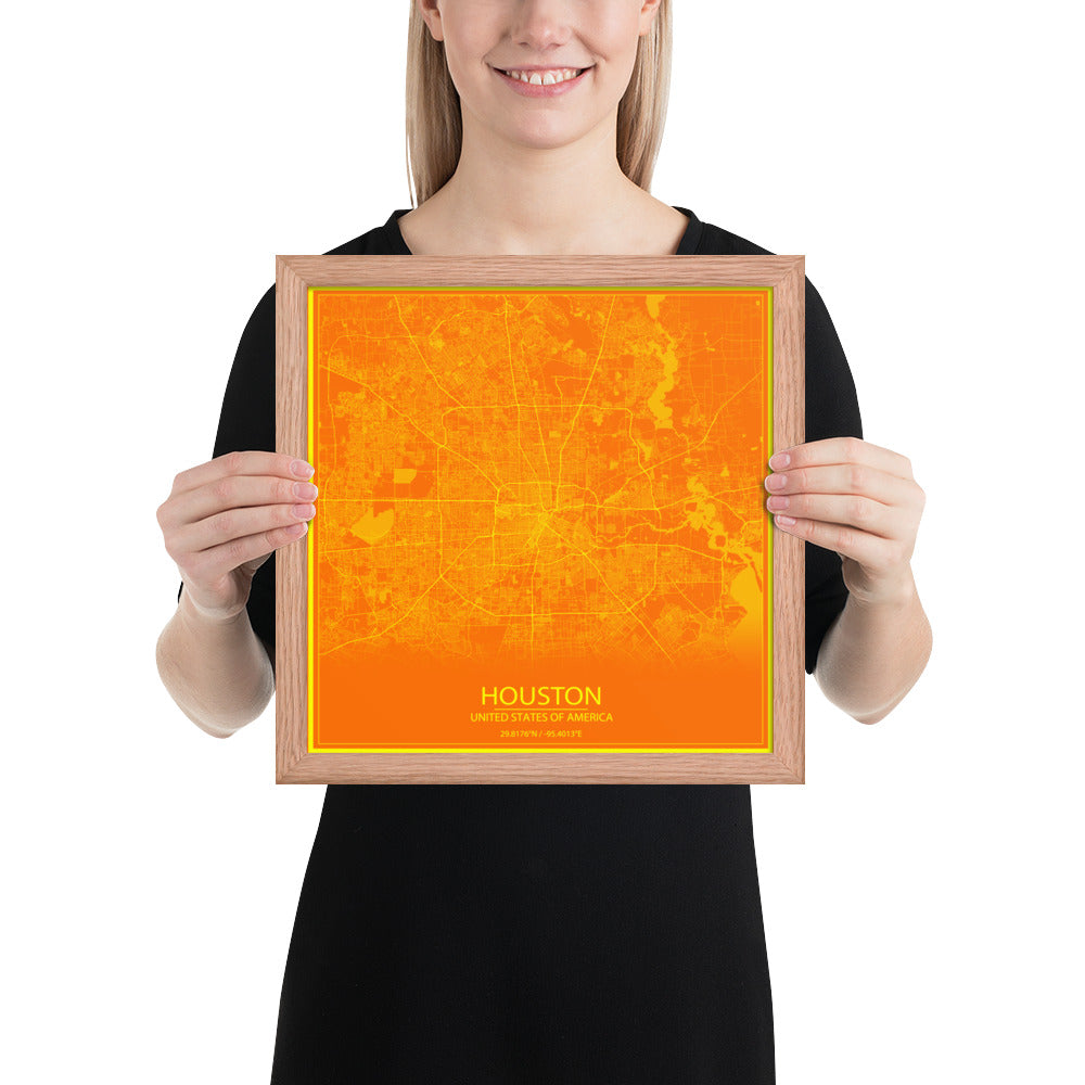 Houston Orange and Yellow Framed Map