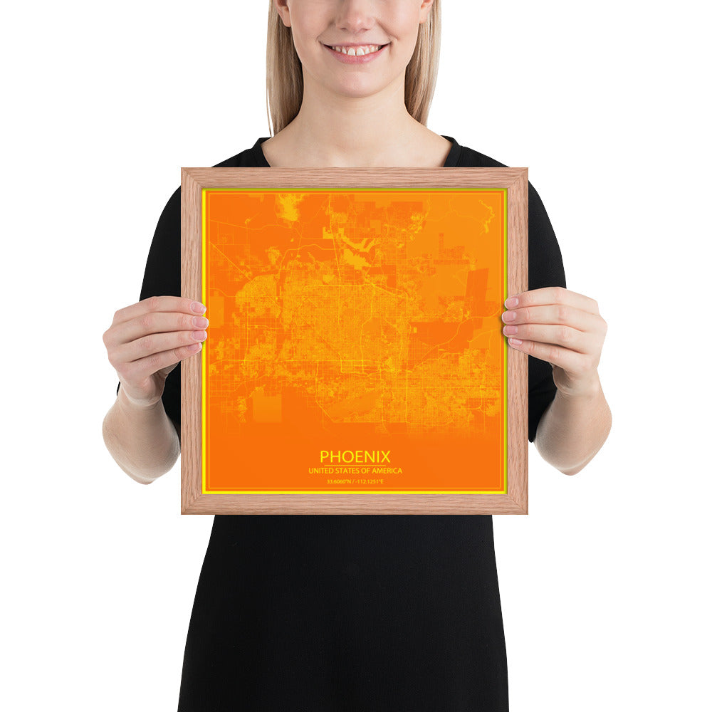 Phoenix Orange and Yellow Framed Map