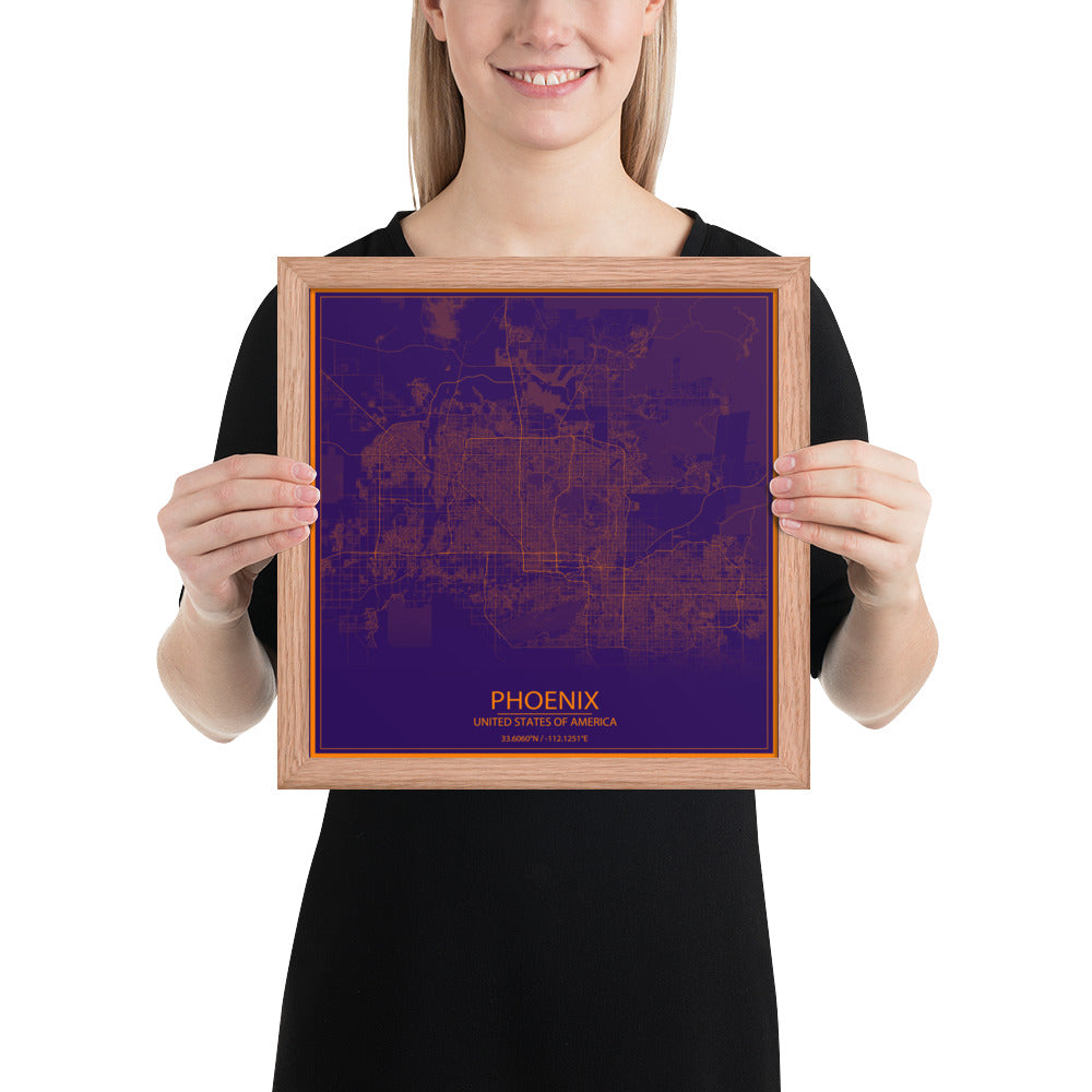 Phoenix Purple and Orange Framed Map