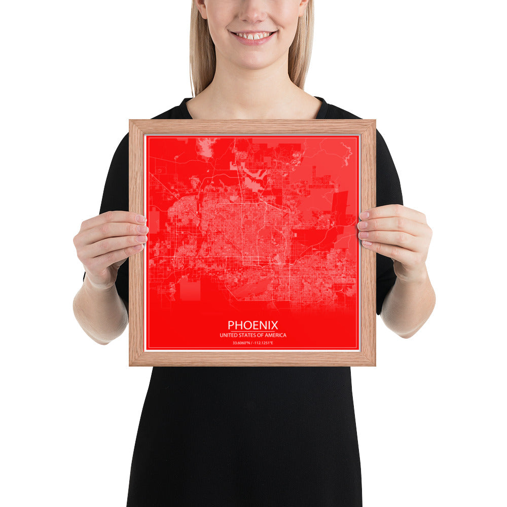 Phoenix Red and White Framed Map