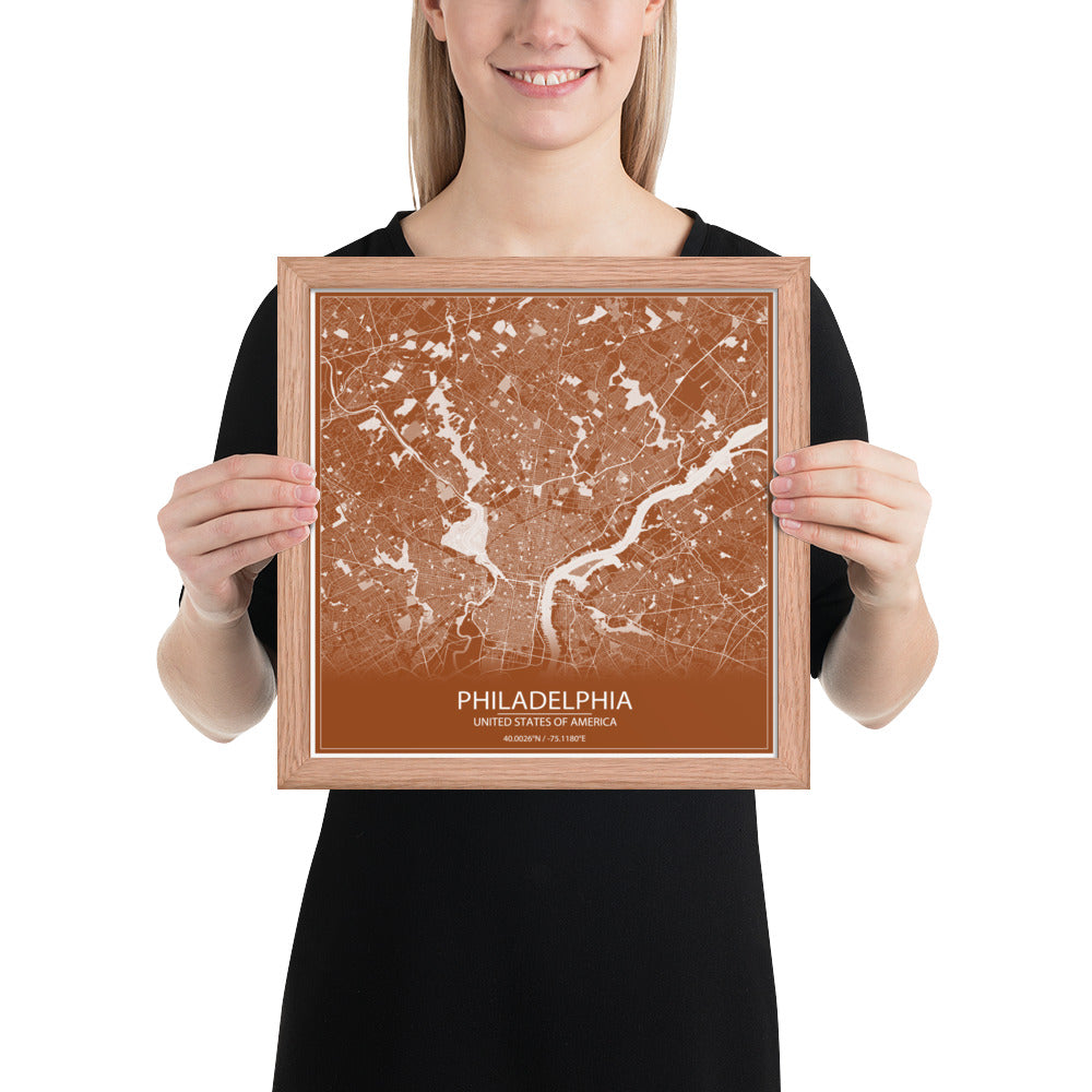 Philadelphia Brown and White Framed Map