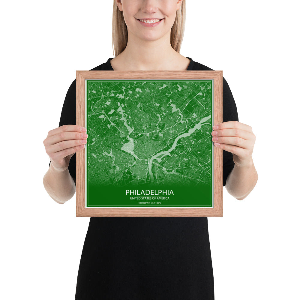 Philadelphia Green and White Framed Map