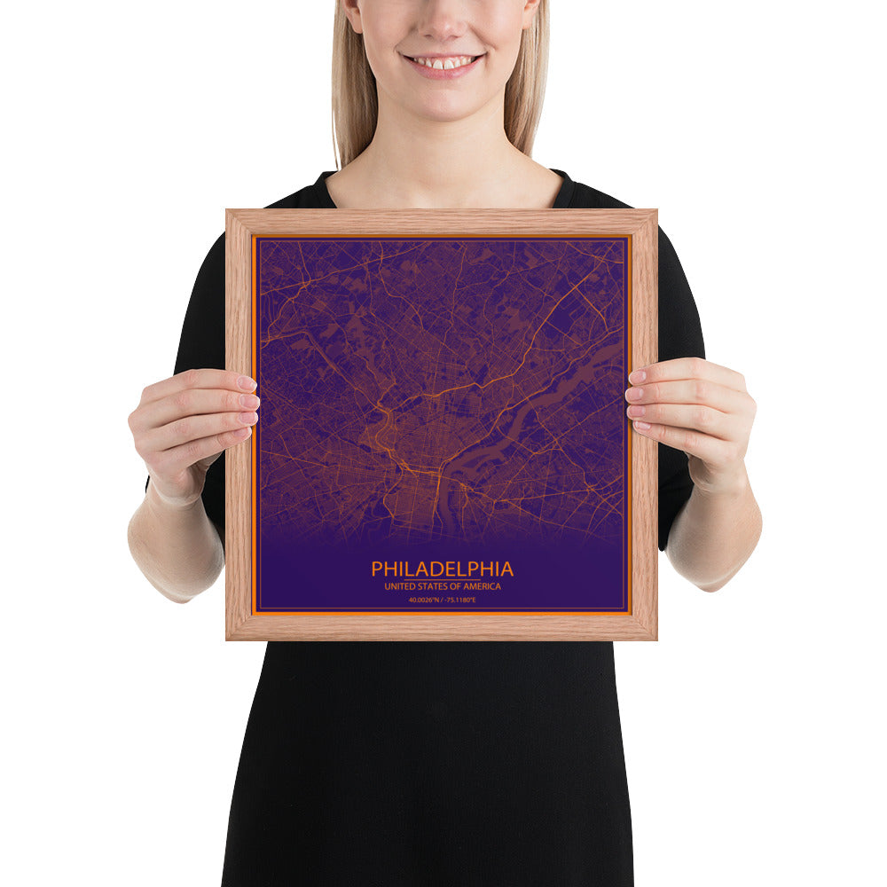 Philadelphia Purple and Orange Framed Map