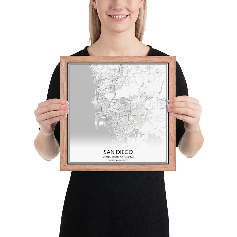 San Diego White Framed Map