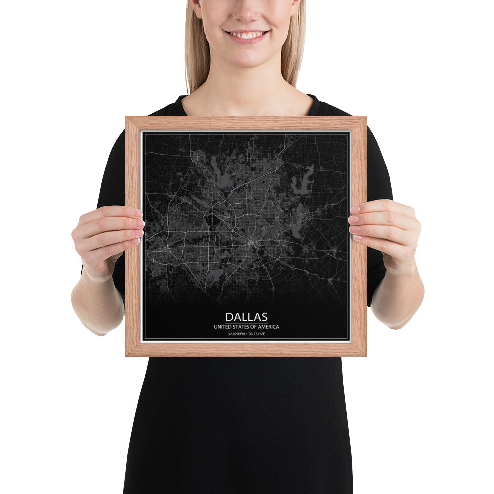 Dallas Black Framed Map