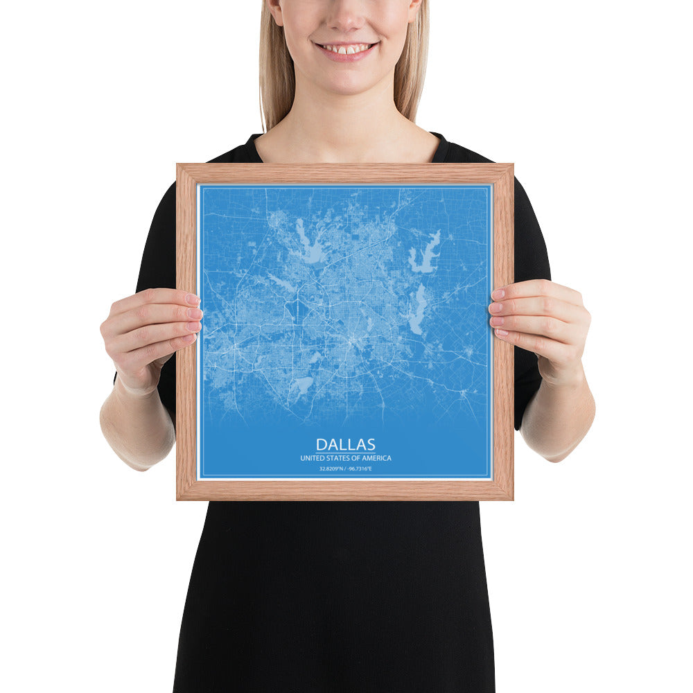 Dallas Blue and White Framed Map