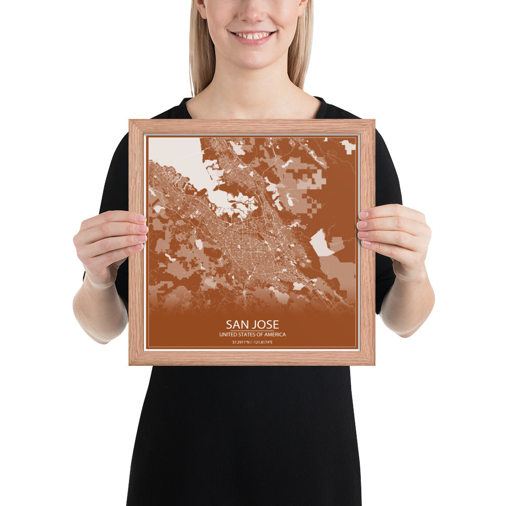 San Jose Brown and White Framed Map