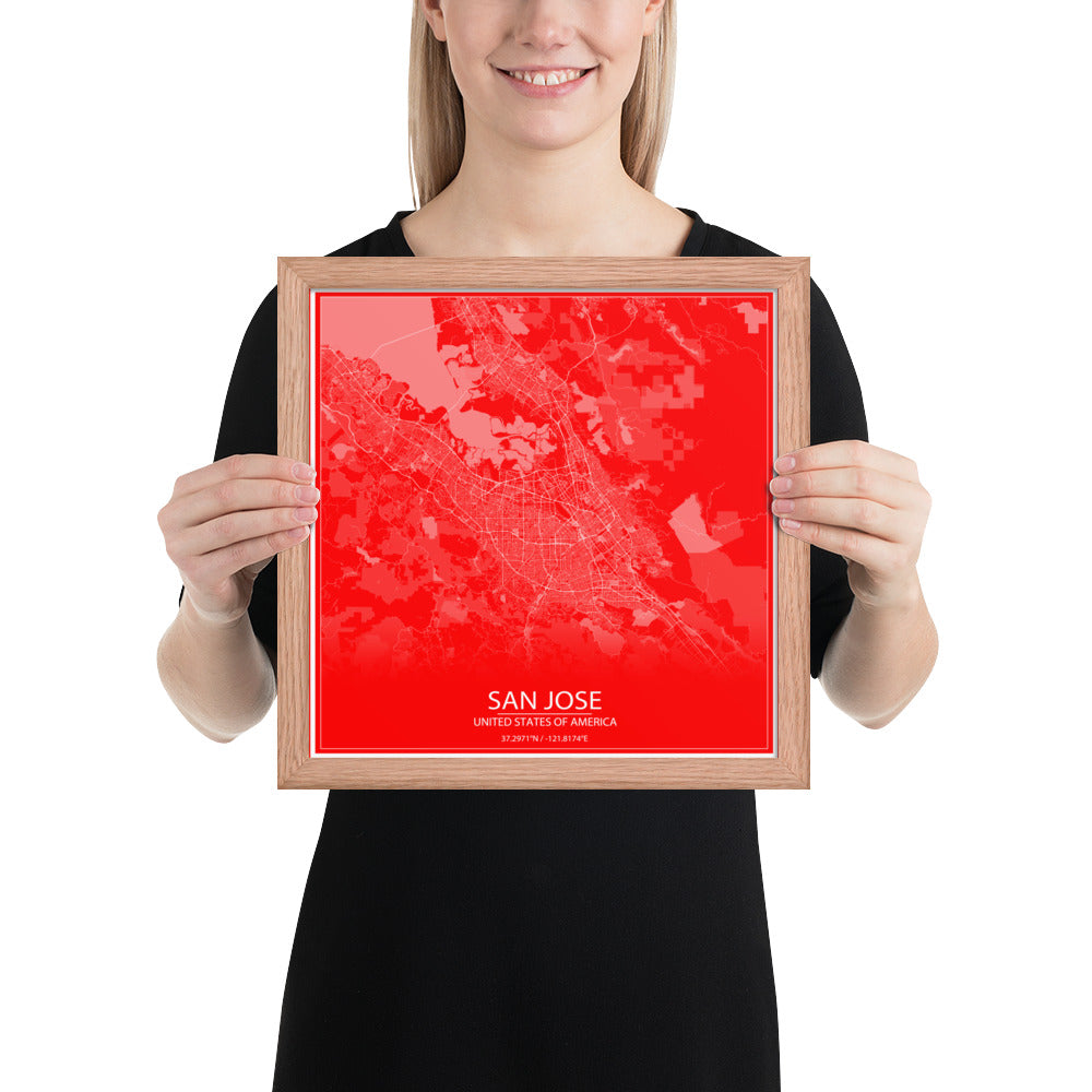 San Jose Red and White Framed Map