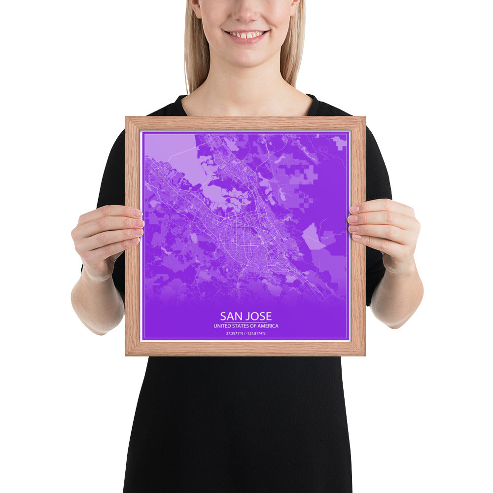 San Jose Purple and White Framed Map