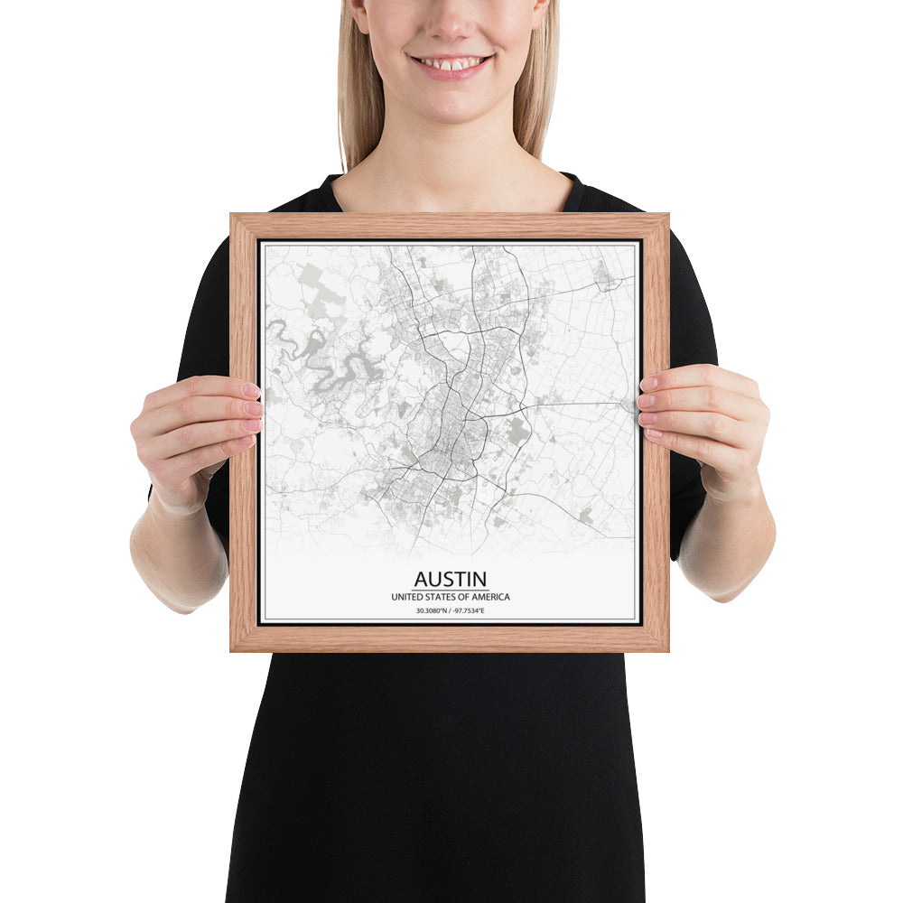 Austin White Framed Map