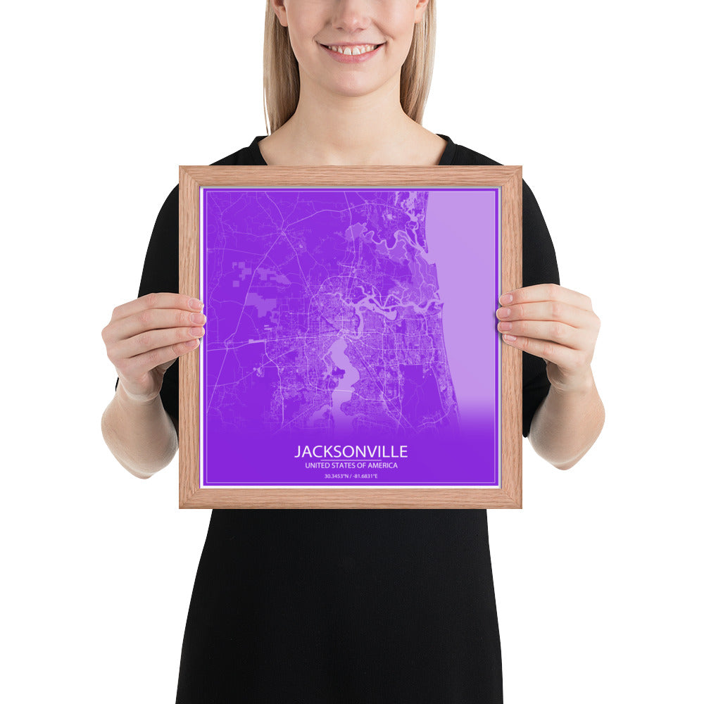 Jacksonville Purple and White Framed Map