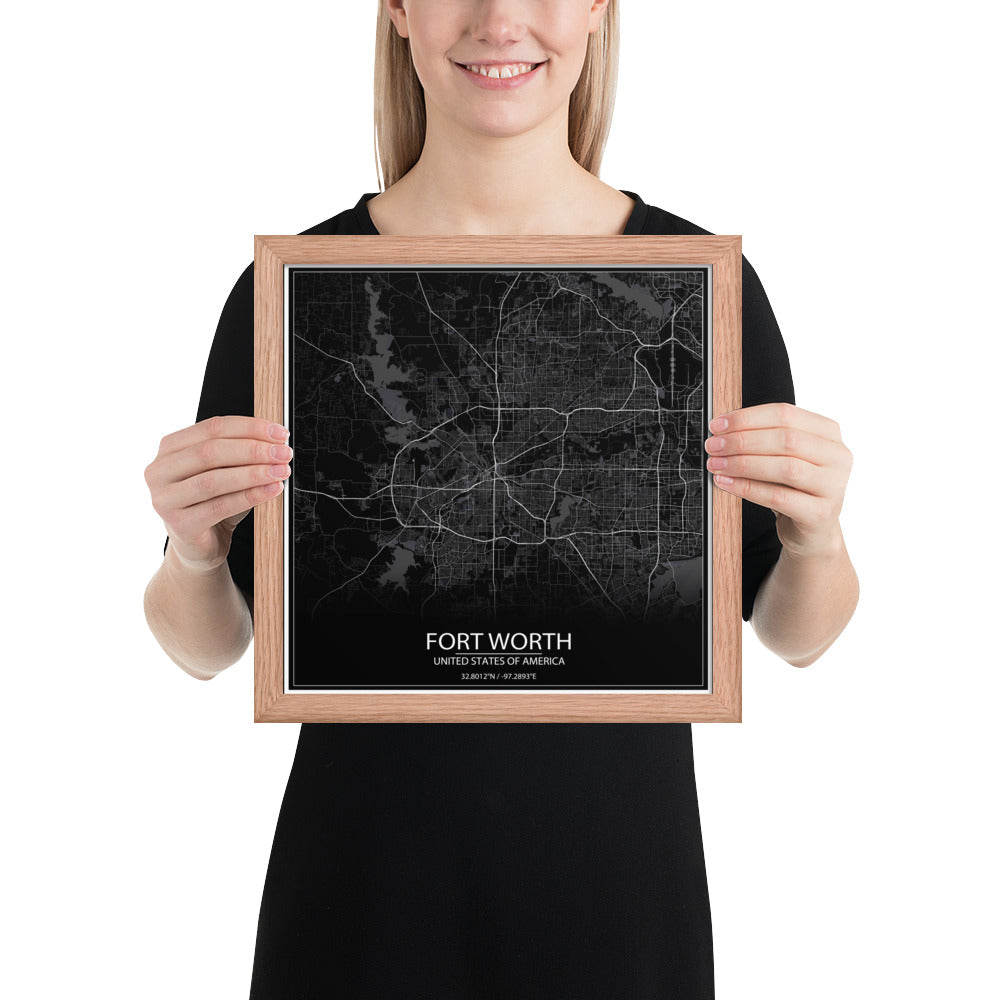 Fort Worth Black Framed Map