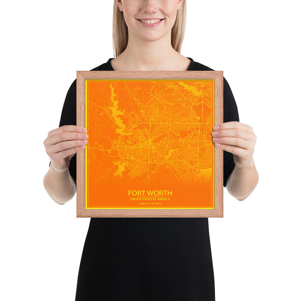 Fort Worth Orange and Yellow Framed Map