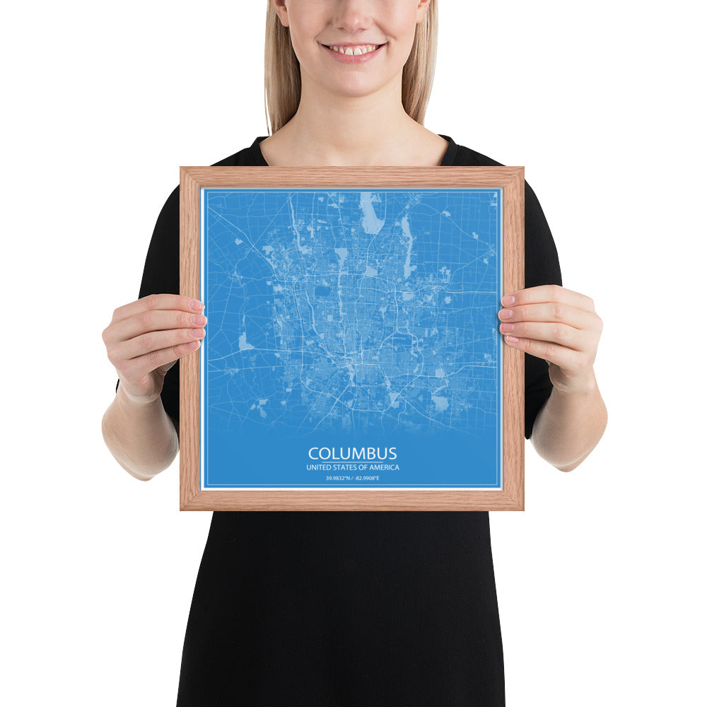 Columbus Blue and White Framed Map