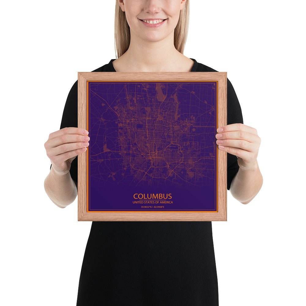 Columbus Purple and Orange Framed Map