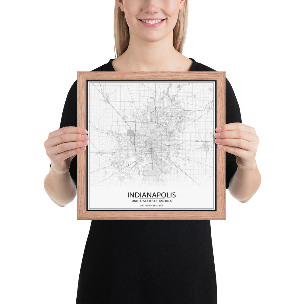 Indianapolis White Framed Map