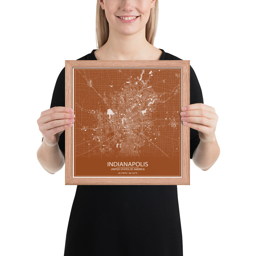 Indianapolis Brown and White Framed Map