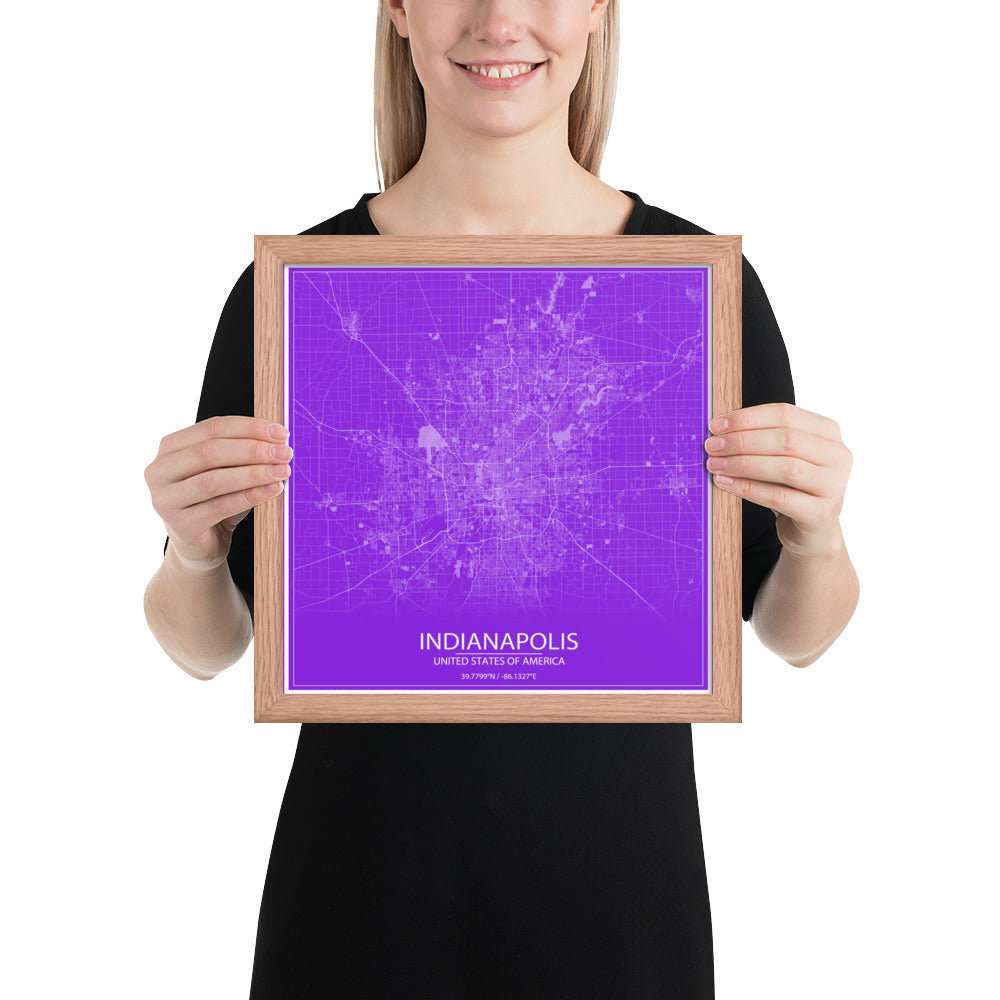 Indianapolis Purple and White Framed Map