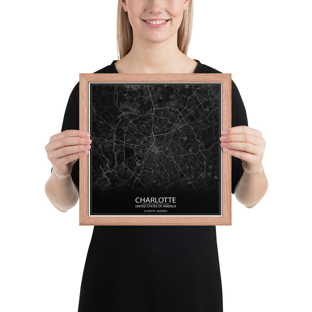 Charlotte Black Framed Map