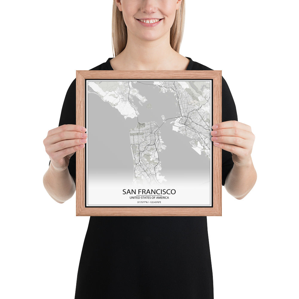 San Francisco White Framed Map