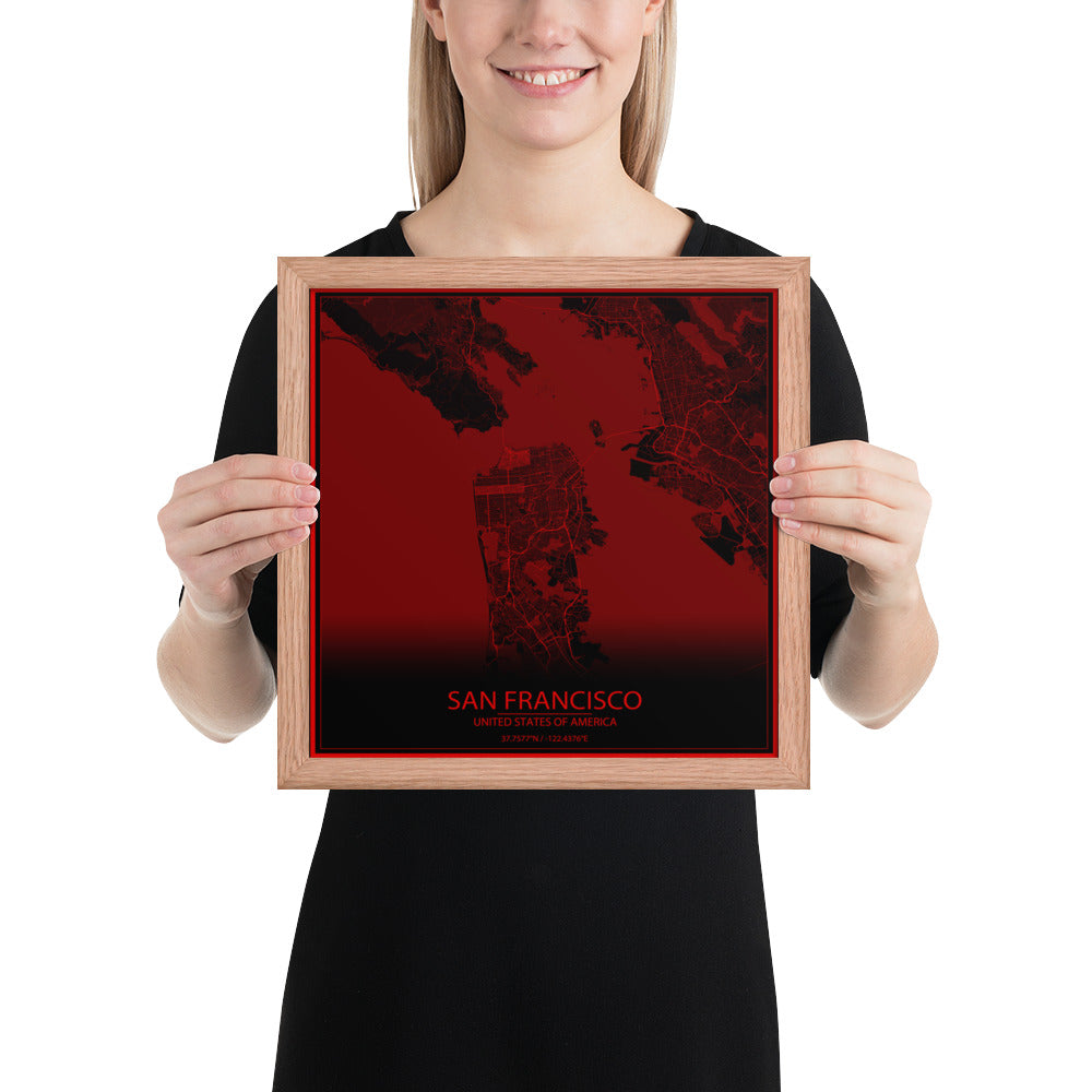 San Francisco Black and Red Framed Map