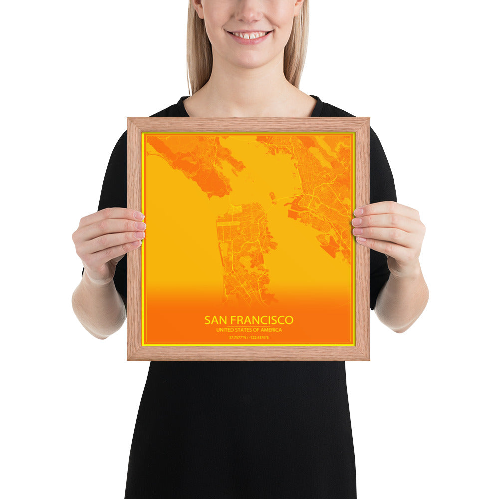 San Francisco Orange and Yellow Framed Map