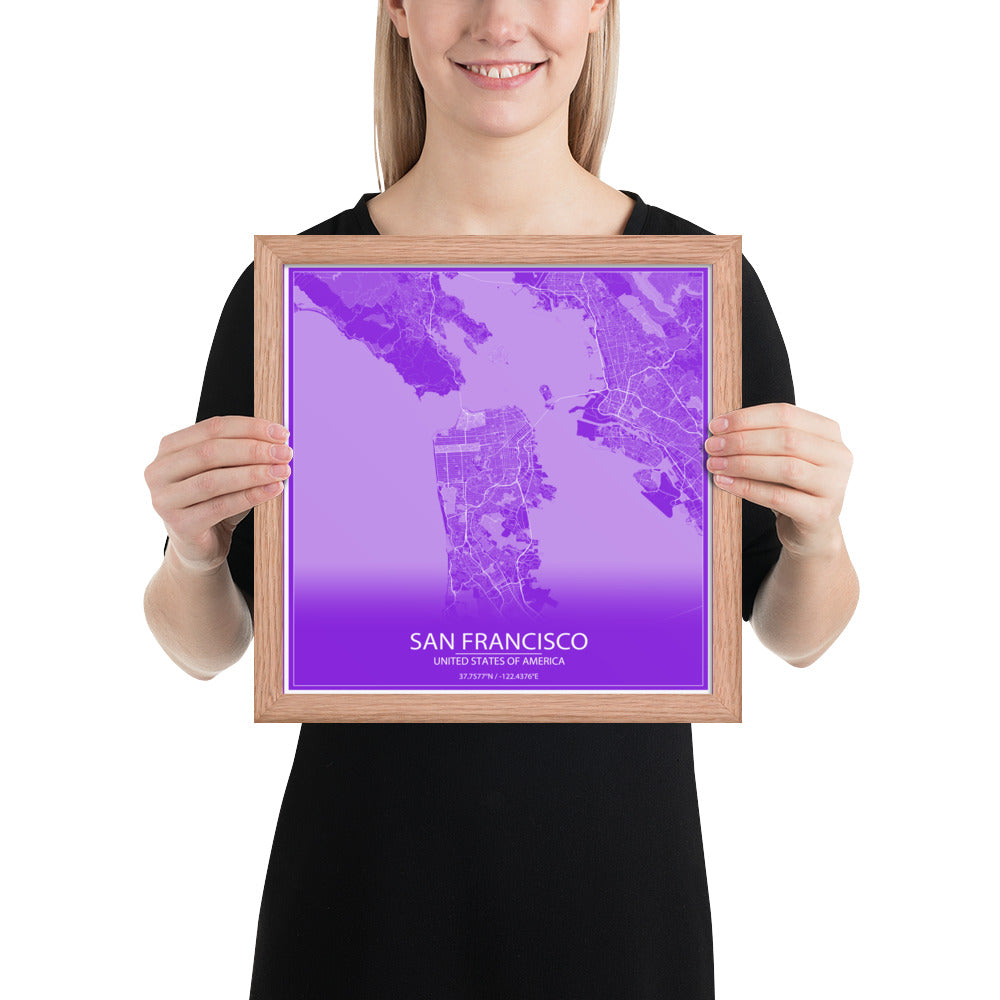 San Francisco Purple and White Framed Map