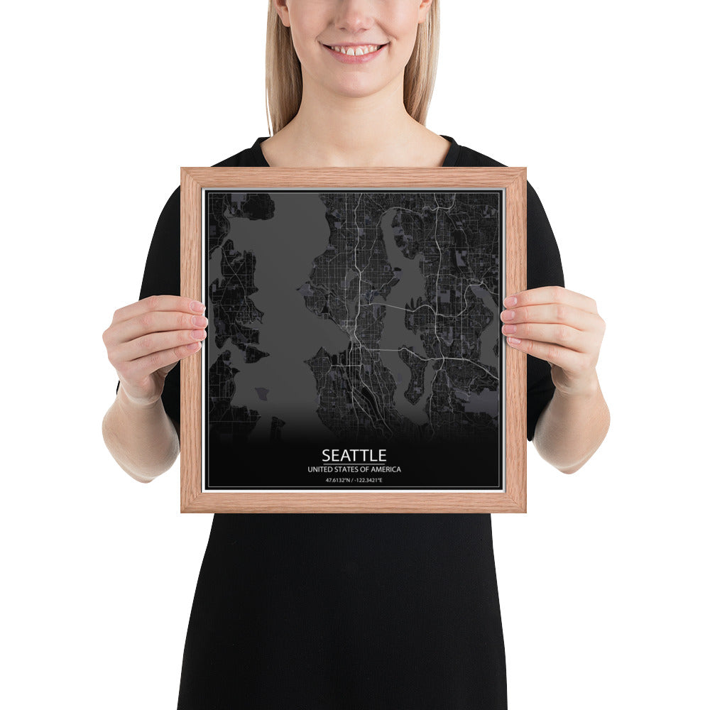 Seattle Black Framed Map