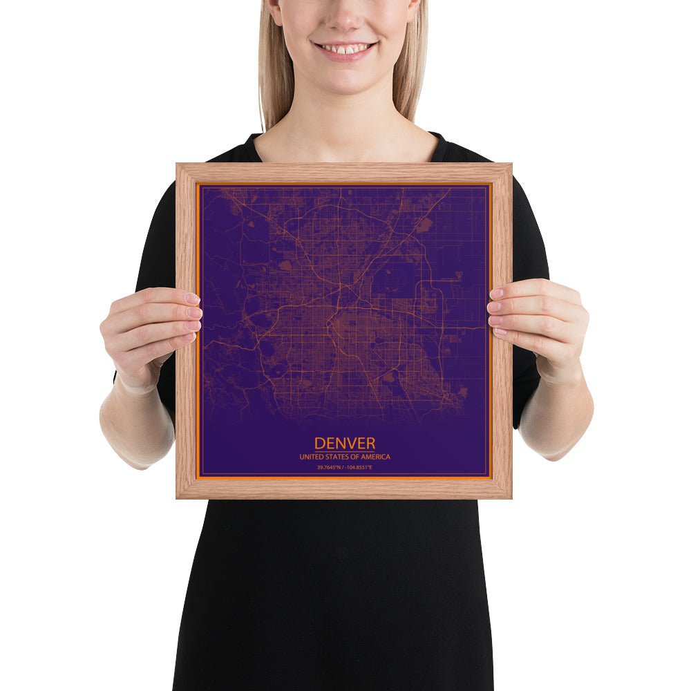 Denver Purple and Orange Framed Map