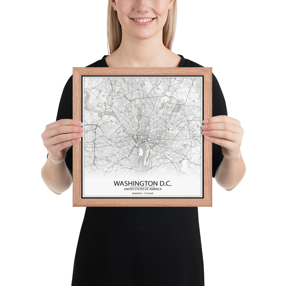 Washington, D.C. White Framed Map