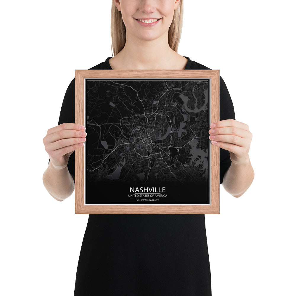 Nashville Black Framed Map