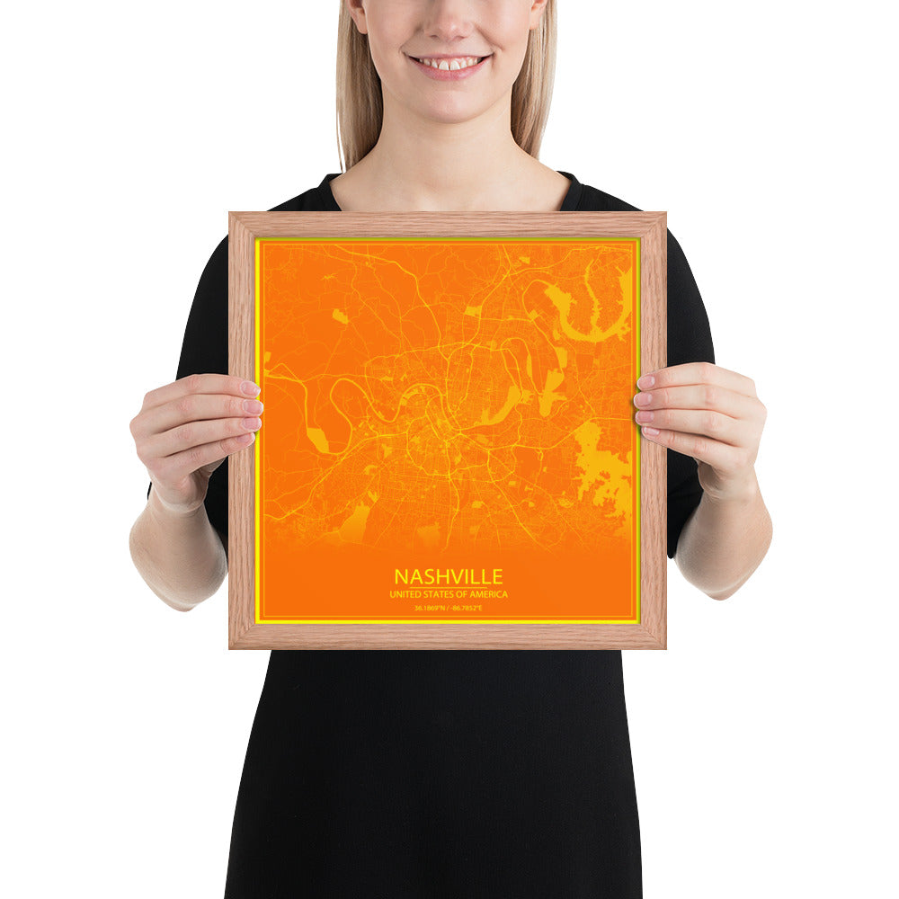 Nashville Orange and Yellow Framed Map