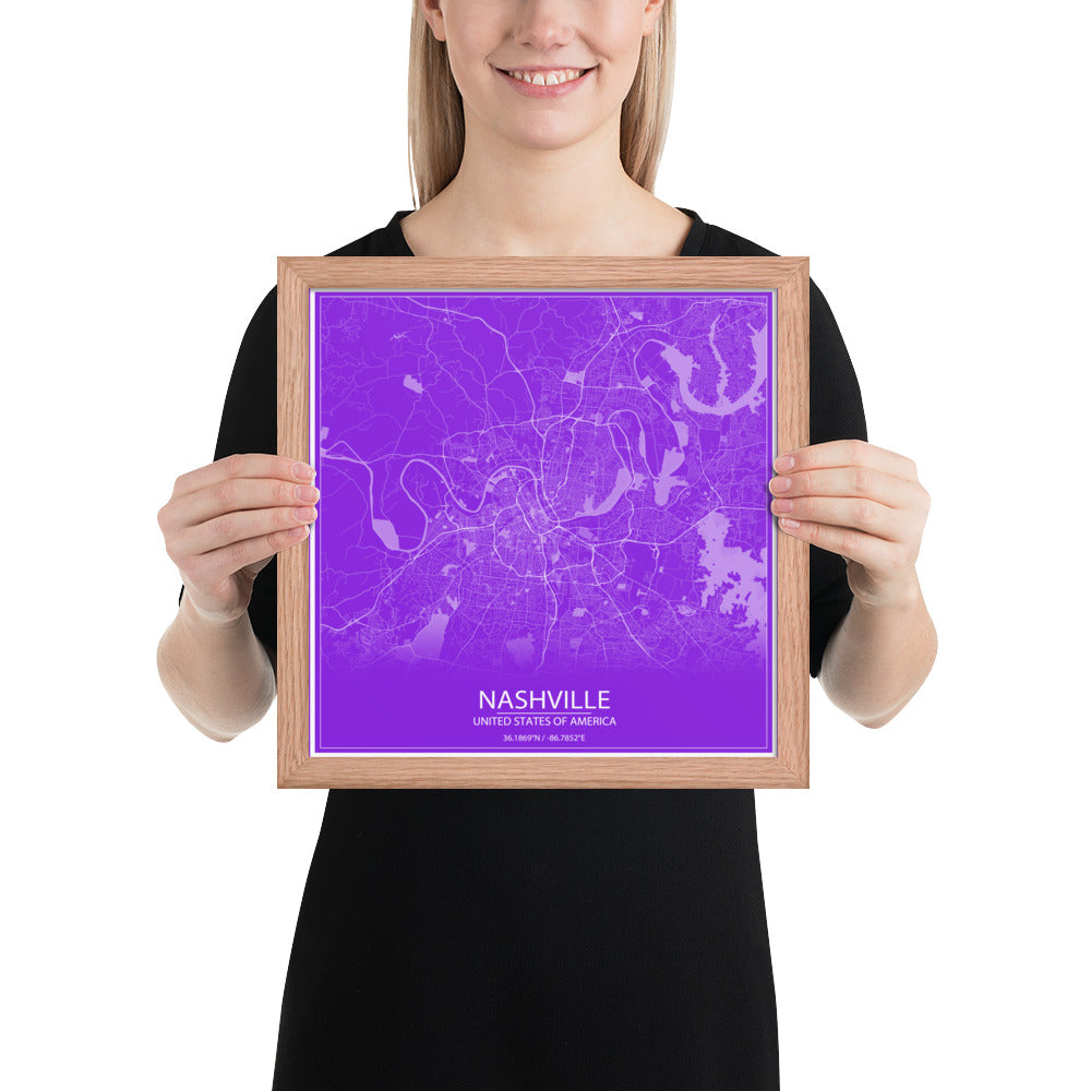 Nashville Purple and White Framed Map