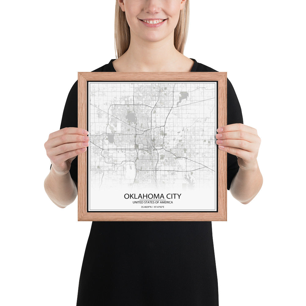 Oklahoma City White Framed Map