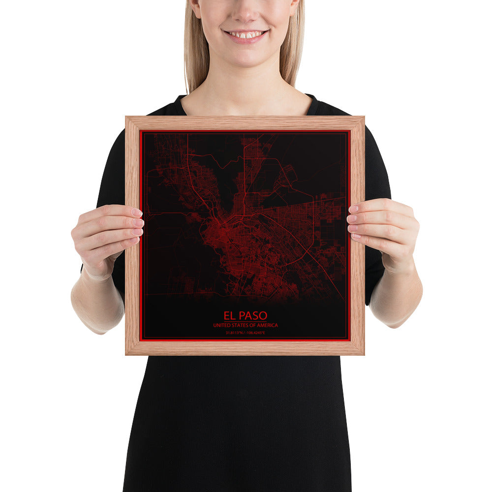 El Paso Black and Red Framed Map