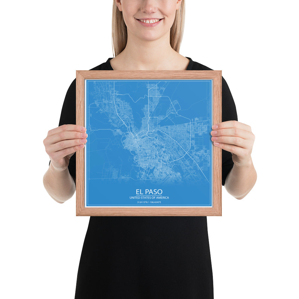 El Paso Blue and White Framed Map