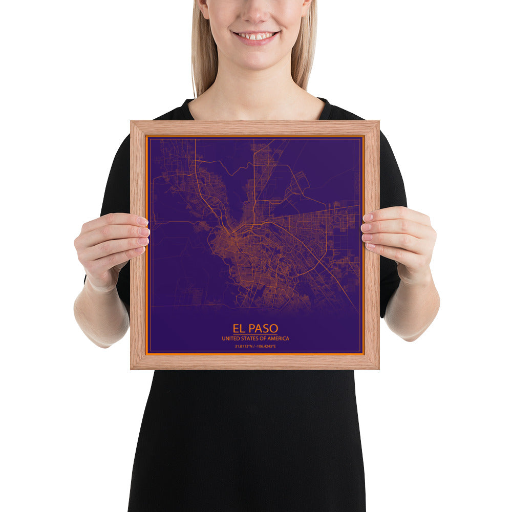 El Paso Purple and Orange Framed Map