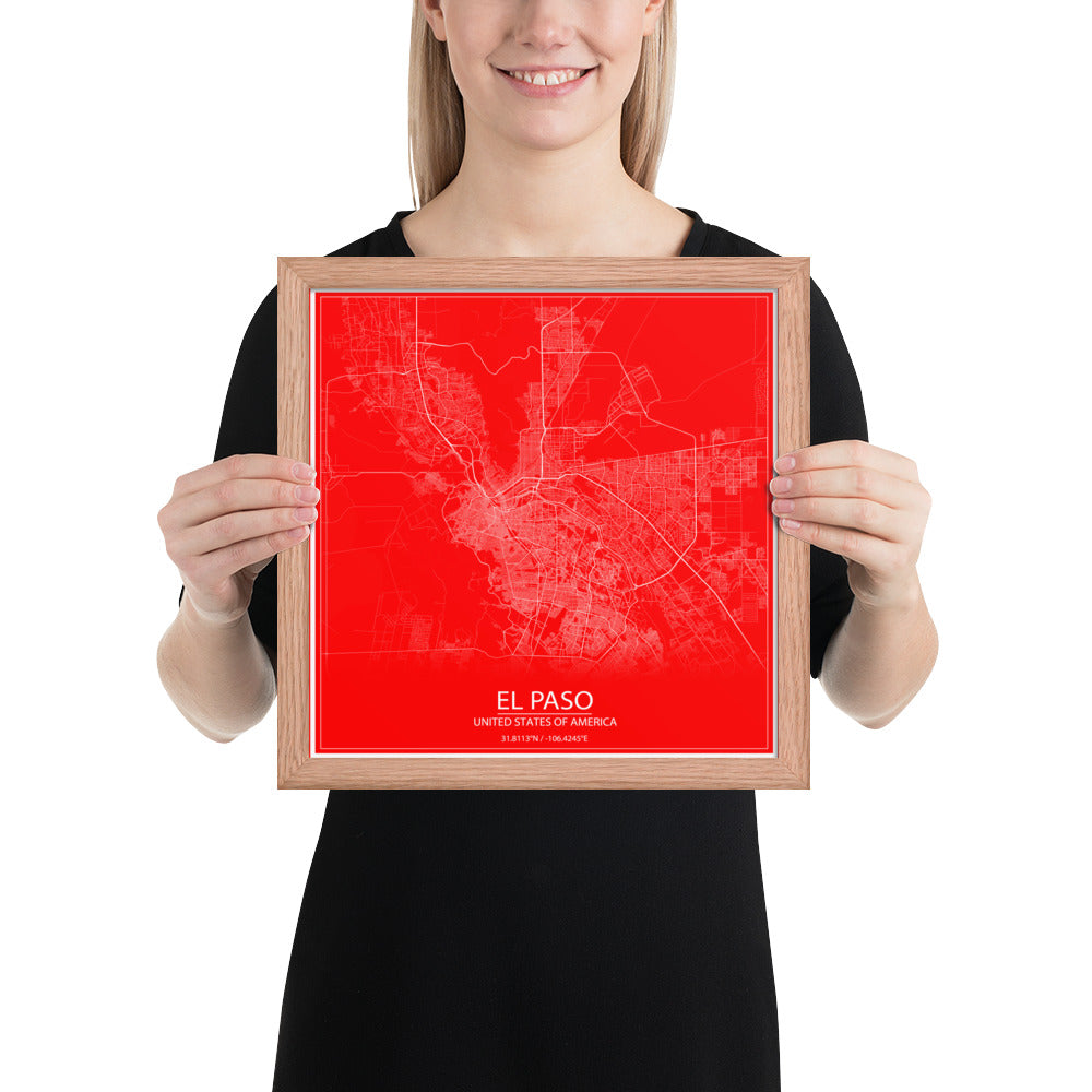 El Paso Red and White Framed Map