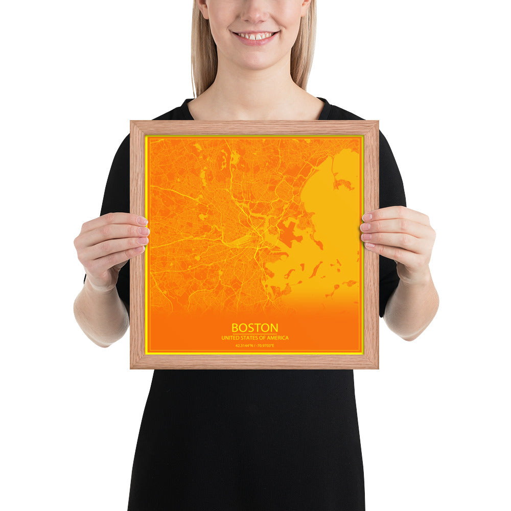 Boston Orange and Yellow Framed Map