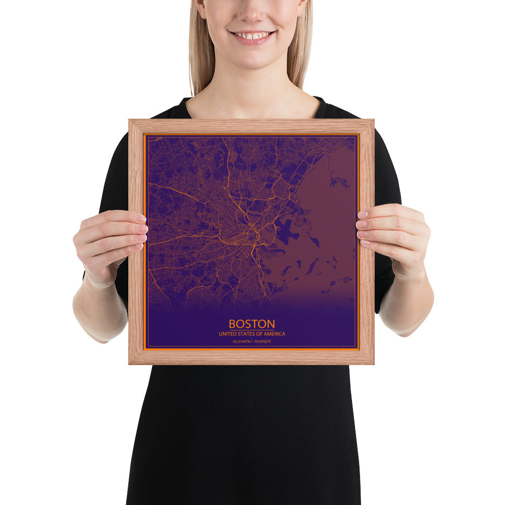 Boston Purple and Orange Framed Map