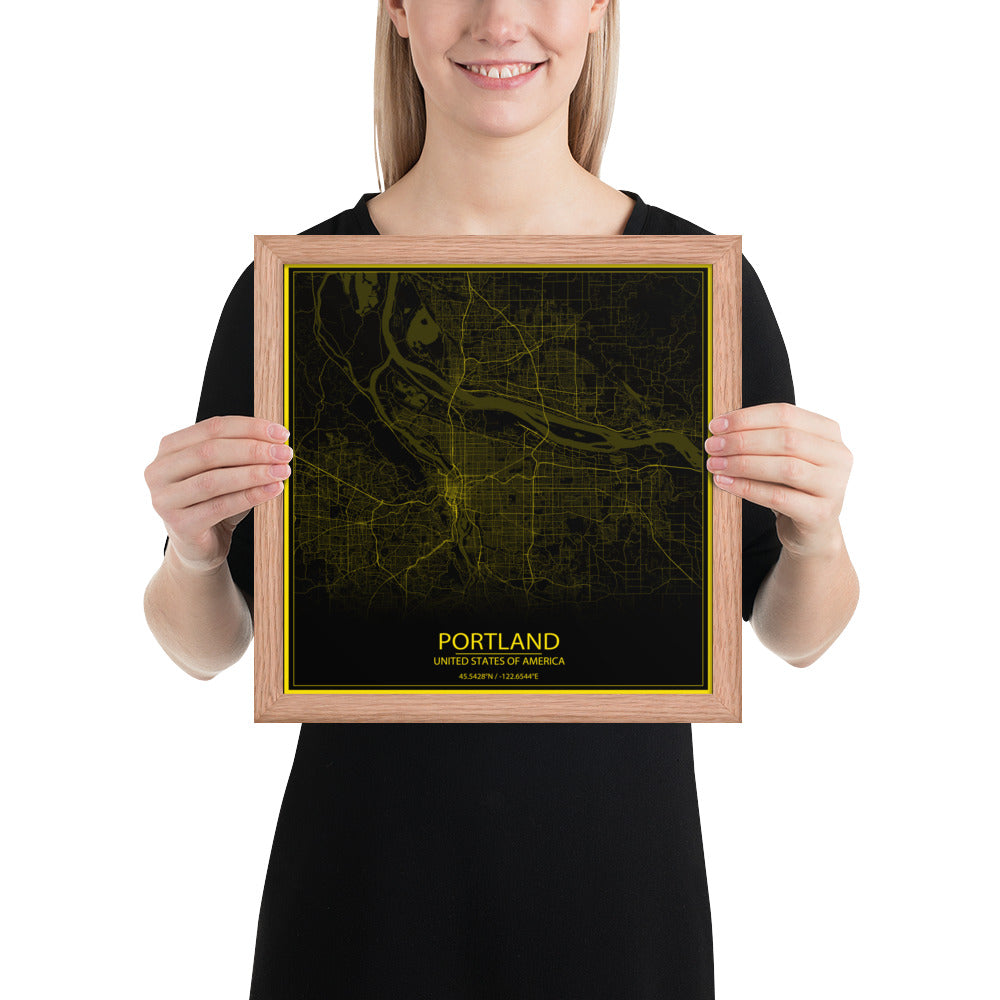 Portland Black and Yellow Framed Map