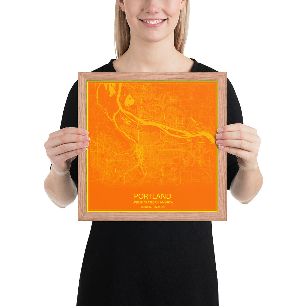 Portland Orange and Yellow Framed Map