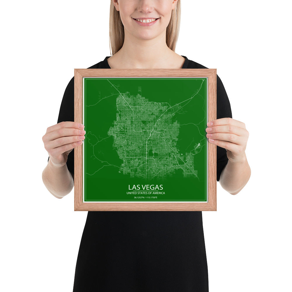 Las Vegas Green and White Framed Map